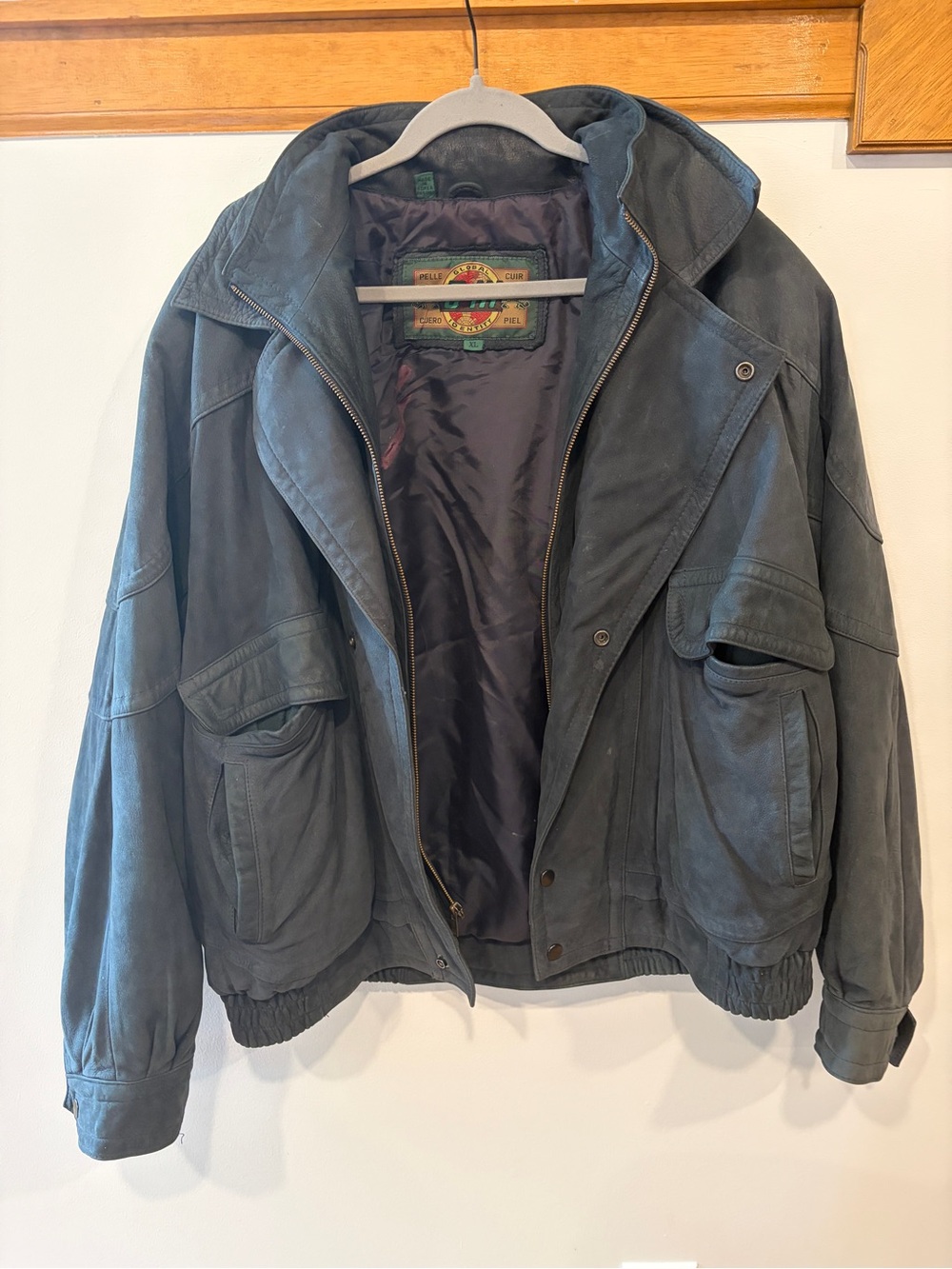 Vintage G-III Identity 100% Leather Men's Blue Suede Bomber Jacket - XL
